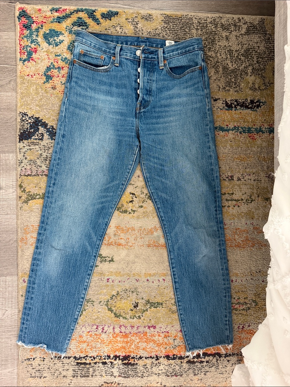 Levi’s white oak cone denim Womens Blue High-Rise Button-Fly Straight Jeans